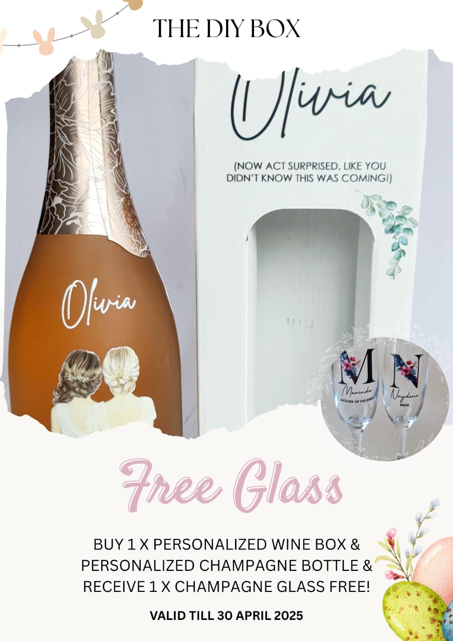 White Personalized Wine Box & Personalized Champagne Bottle