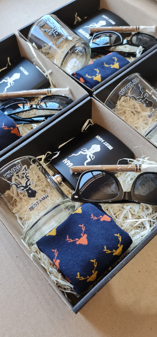 Groomsmen Gift Box - Black Flask, Cigar and Sunglasses